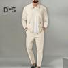 2Pcs/Set Men Autumn Suit Lapel Long Sleeve Zipper Placket Cardigan Elastic Drawstring Waist Long Pants Set Waffle Texture Casual Outfit