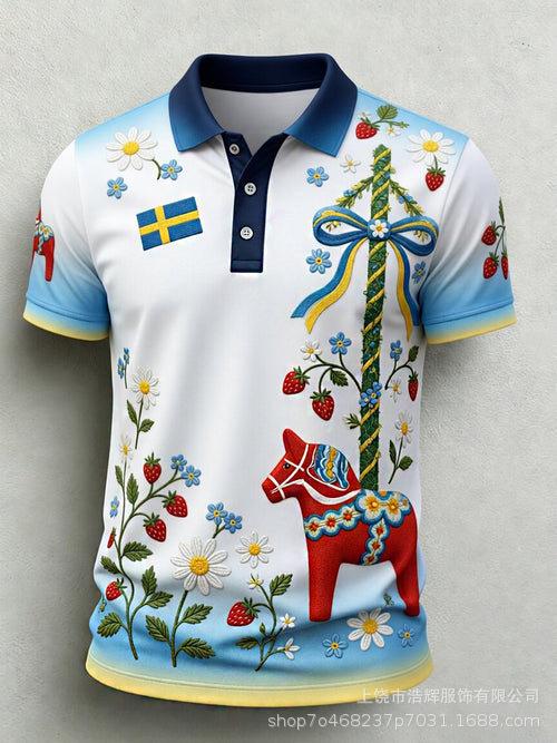 New 3D Printed Men's Retro Fashion Casual Summer Lapel Polo Shirt Top