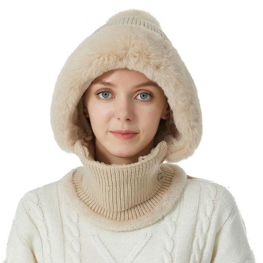 Plush 2in1 Scarf Hat Thicken Warm Balaclavas Hat Simple Winter Cap Mask Set Riding