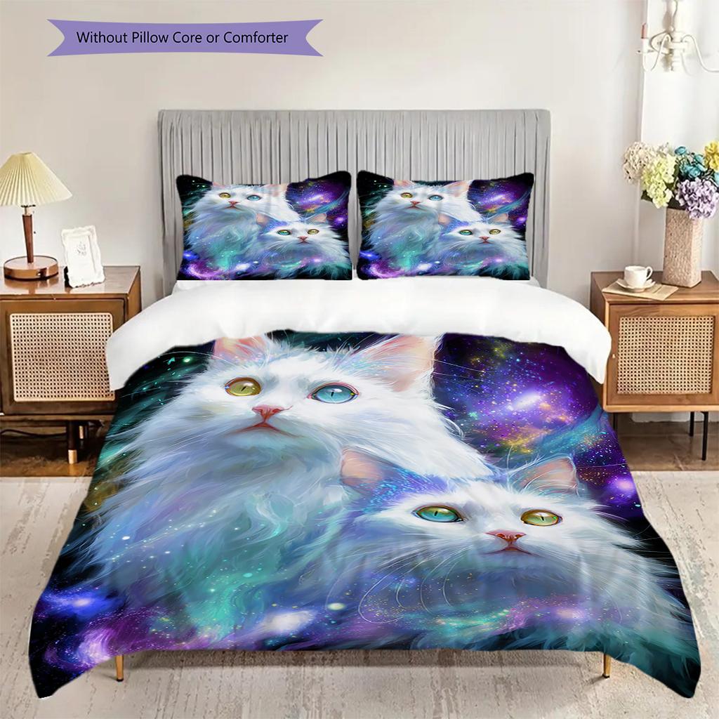 Katzenmuster Bettwäsche Steppdecke Set Bettbezug Kissenbezug Heimdekoration Geburtstagsgeschenk (1 Bettbezug + 2 Kissenbezüge, ohne Füllung)