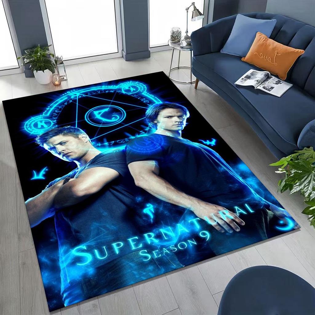 Tapete SPN Supernatural Dean Sam Winchester Castiel para Quarto Sala Sofá Casa Capacho Decoração, Tapete de Chão Grande Antiderrapante para Crianças