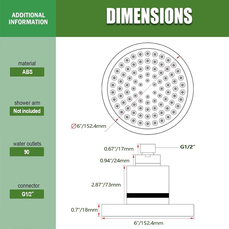 Round Filtered Shower Head 6 Inches High Pressure Fixed Rain Abs Filter Chrome Showerhead