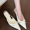 2025 Versatile Womens Sandals with Slim Heel Close Toes Elastic Band Bow Anti Slip Summer Outdoor PU Pink/beige Fashion Sandals