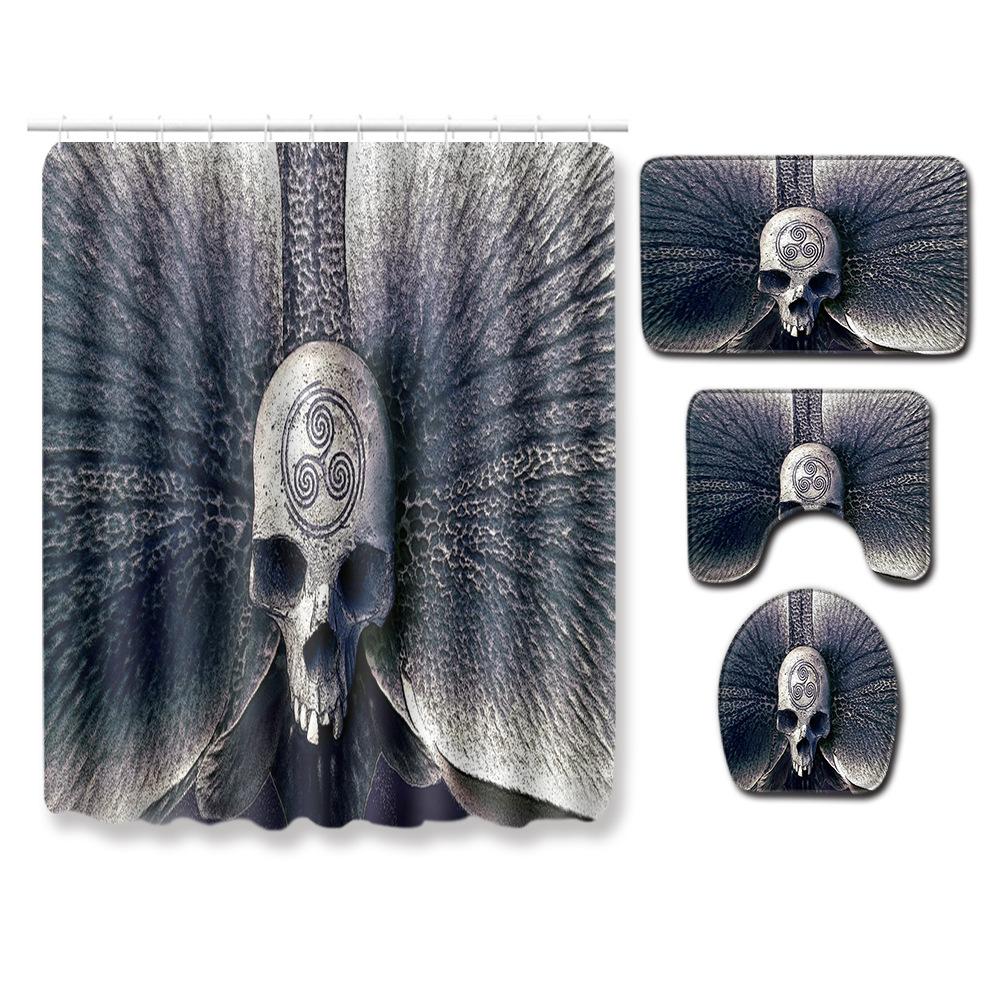 Thriller Skull Shower Curtain Floor Mat Combination Four-Piece Set Bathroom Toilet Carpet Mat Foot Mat
