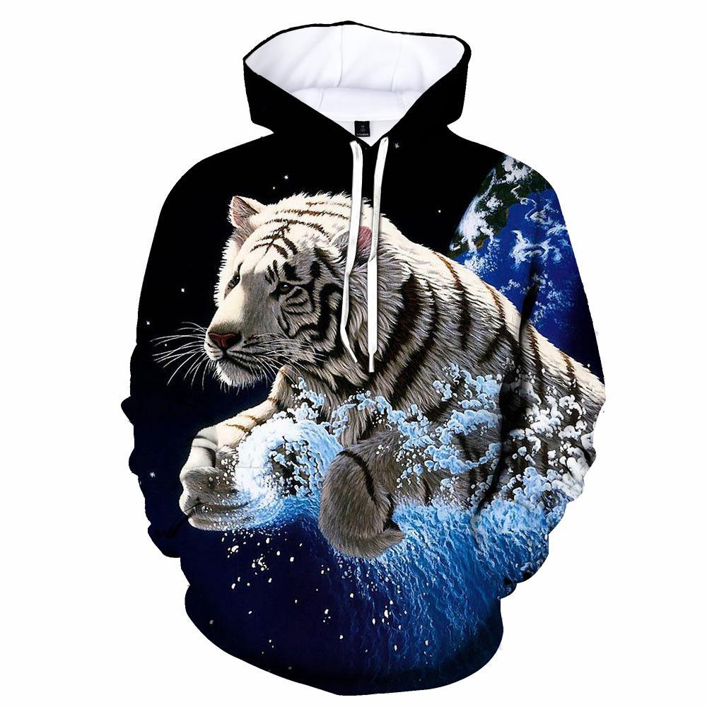 2026 3D Digital Print Men's Hooded Sweatshirt with Tiger Pattern