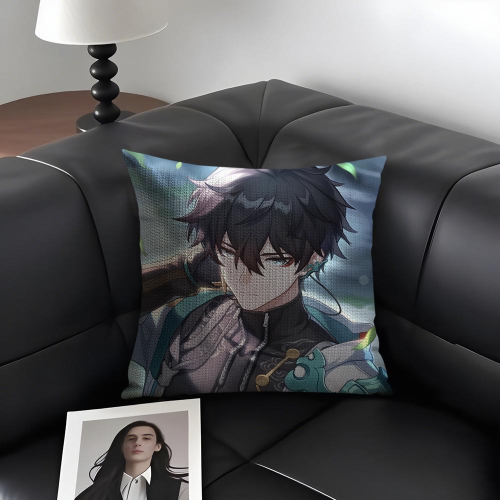HHonkai StarR Rail Dan Heng Cushion Cover Natural Linen Organic Fabric DoubleSided Printing Sofa Home Decor Gift Pillow Case