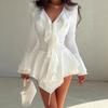2025 Autumn Lace-up Deep V Bell Sleeve Slim Fit Bodycon Dress