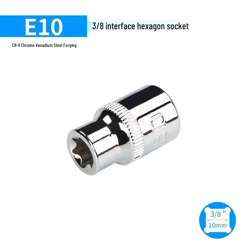 Metric 6-Point Flower-Shaped E-Type Socket Set: 1/2 Large, 3/8 Medium, 1/4 Small, Star Type.