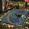 Gothic Black Cat & Peacock Feather Area Rug,Bohemian Skull Print Floor Mat, Vintage Carpet for Living Room Bedroom Home Decor