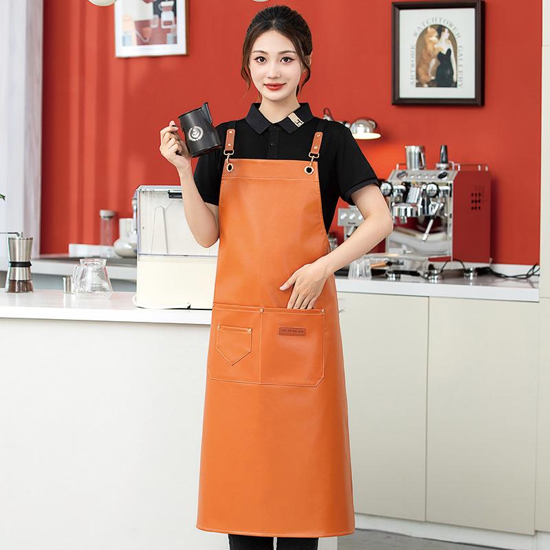 Extended PU Leather Waterproof Oil-Proof Apron for Kitchen & Catering with Custom Logo