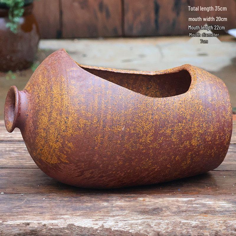 Large Retro Handmade Ceramic Planter for Succulents and Bougainvillea - Aged Coarse Pottery for Hotel and B&B Decor.