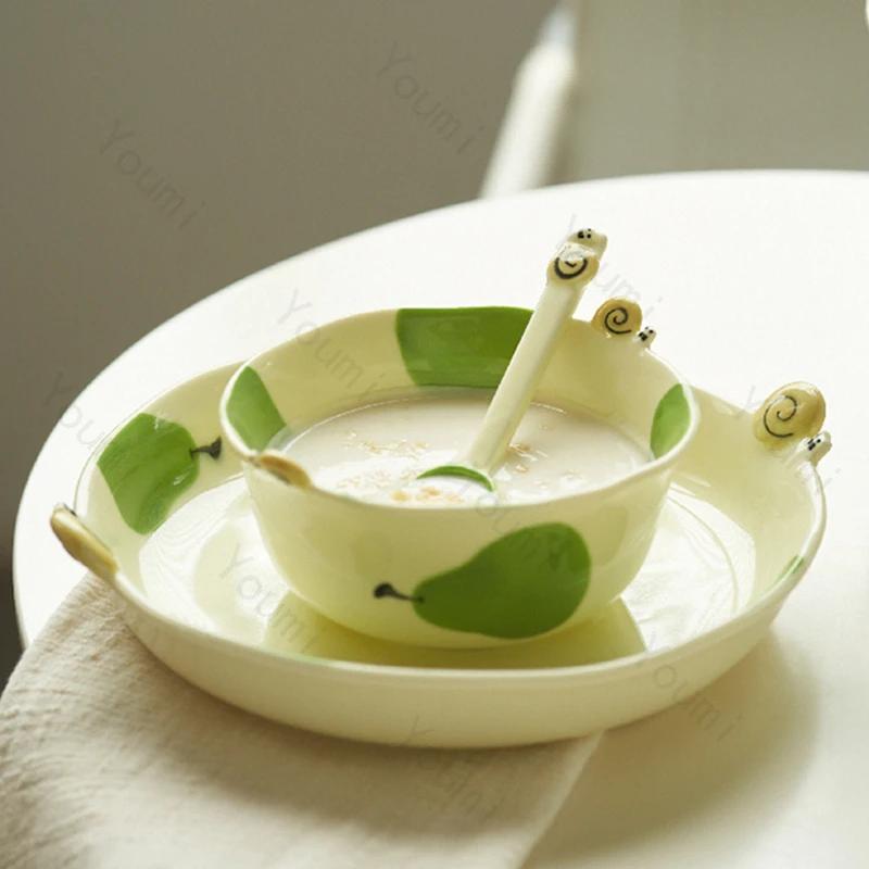 Assiette en Céramique Créative et Adorable pour Fruits, Luxe pour Restaurant, Bols Délicieux pour Ramen, Petit-déjeuner, Bol pour Avoine, Yaourt, Vaisselle Exquise
