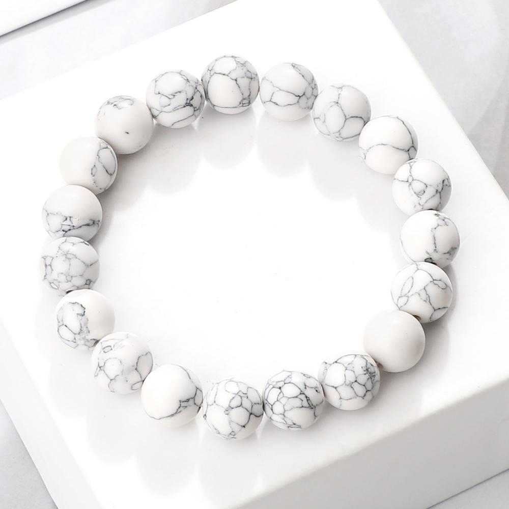 Charm Bracelet 6mm 8mm 10mm White Natural Stone Simple Women Men Elastic Strand Bracelets Meditation Prayer Jewelry Friend Gift