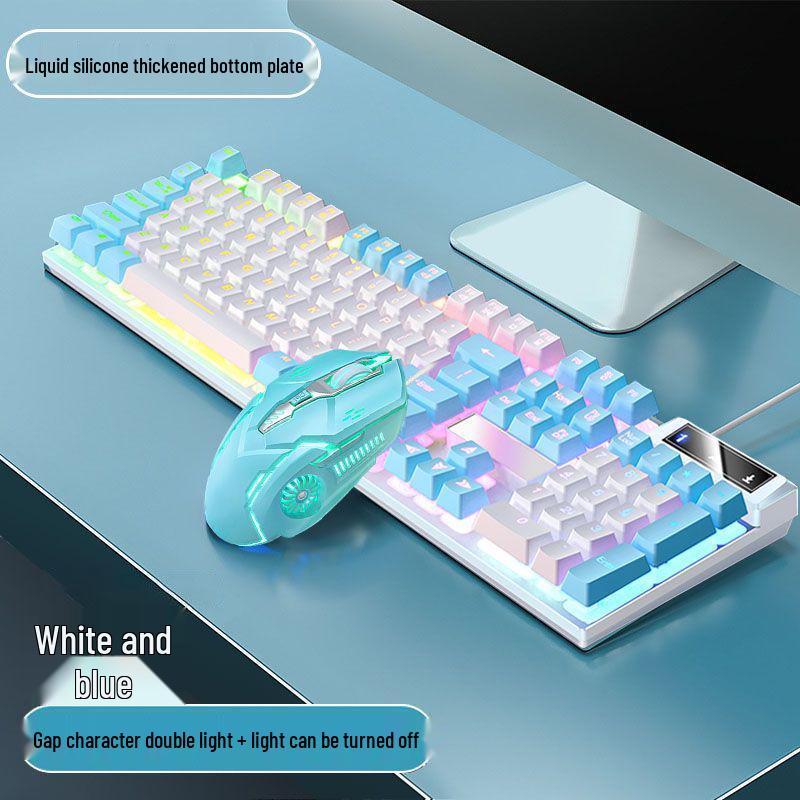 Blue & White Backlit Gaming Keyboard - Full Size Mechanical Feel, Wired USB