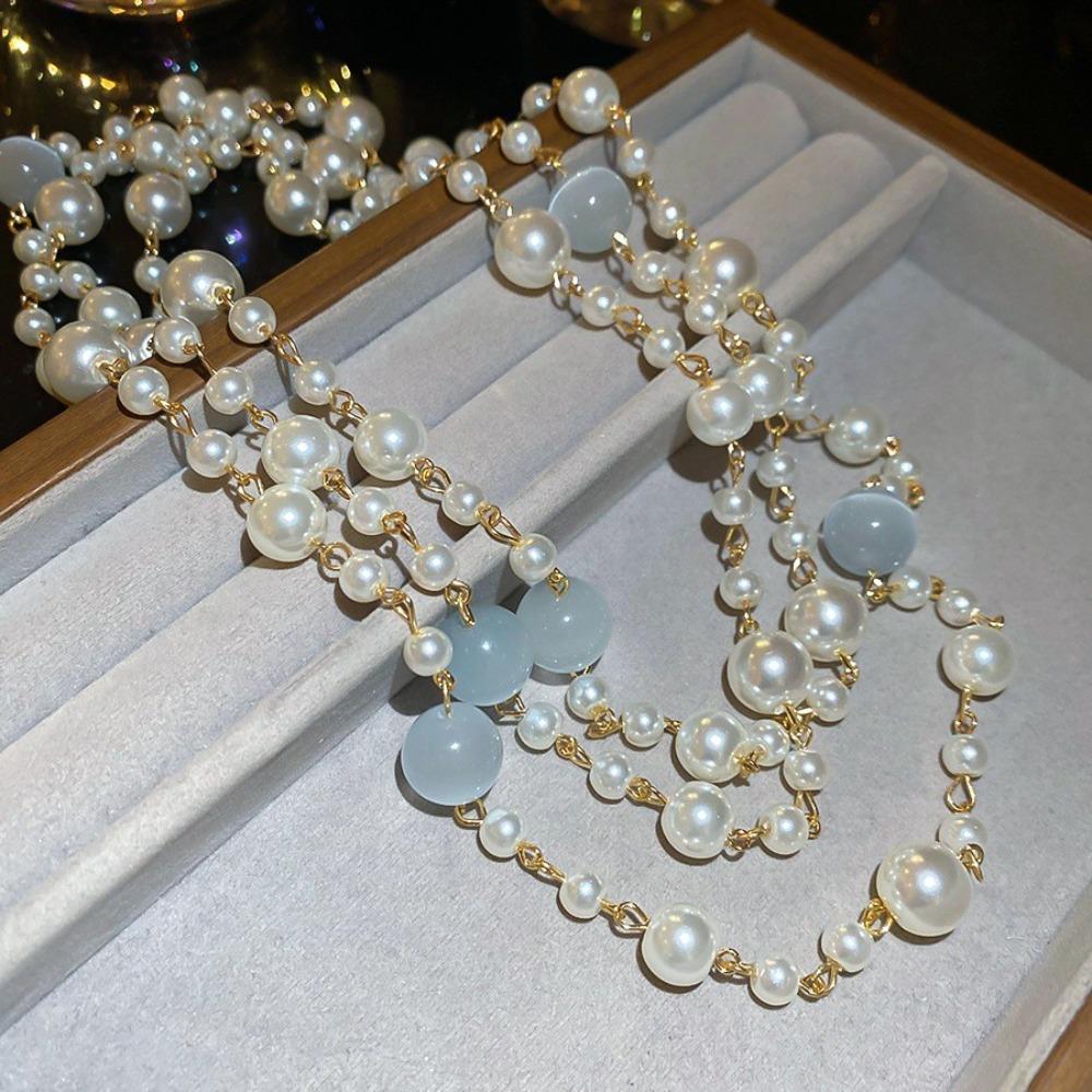 Layered Pearl Necklace Simulated Pearl Sweater Necklace Fashion Bead Necklace  Lady Wear