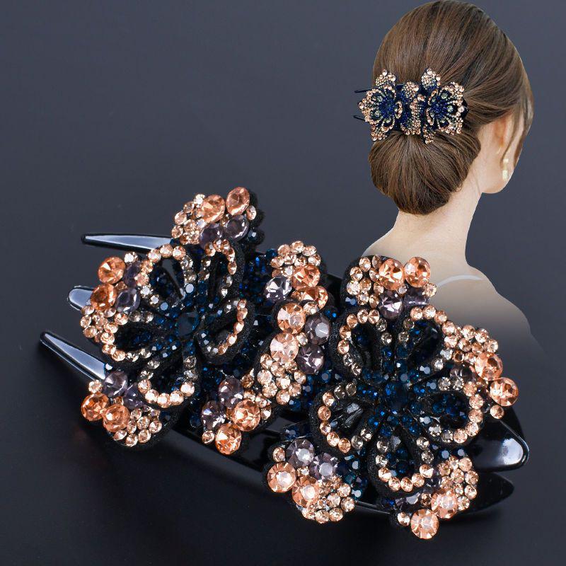 Koreanische große Strass Hochsteck-Entenschnabel-Haarspange - Drei-Zahn-Klammer für Mütter