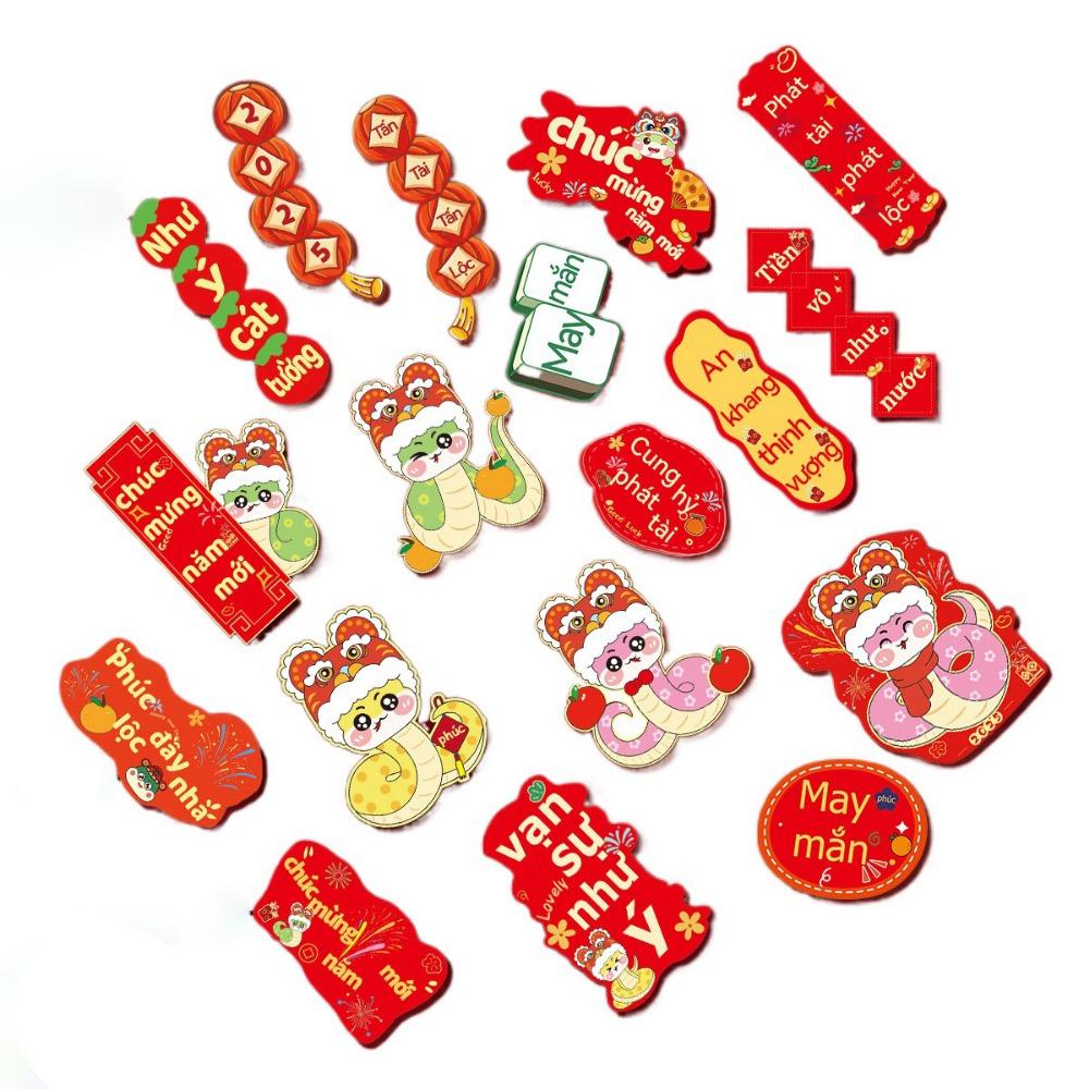 18Pcs Blessing Words Chinese New Year Pendant Snake Year Hanging Card  Party Supplies