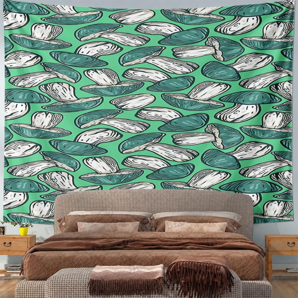 Green and White Mushroom Pattern Design Pattern Wall Hanging Tapestry Decorative Tapestry Home Decor for Bedroom and Living Room