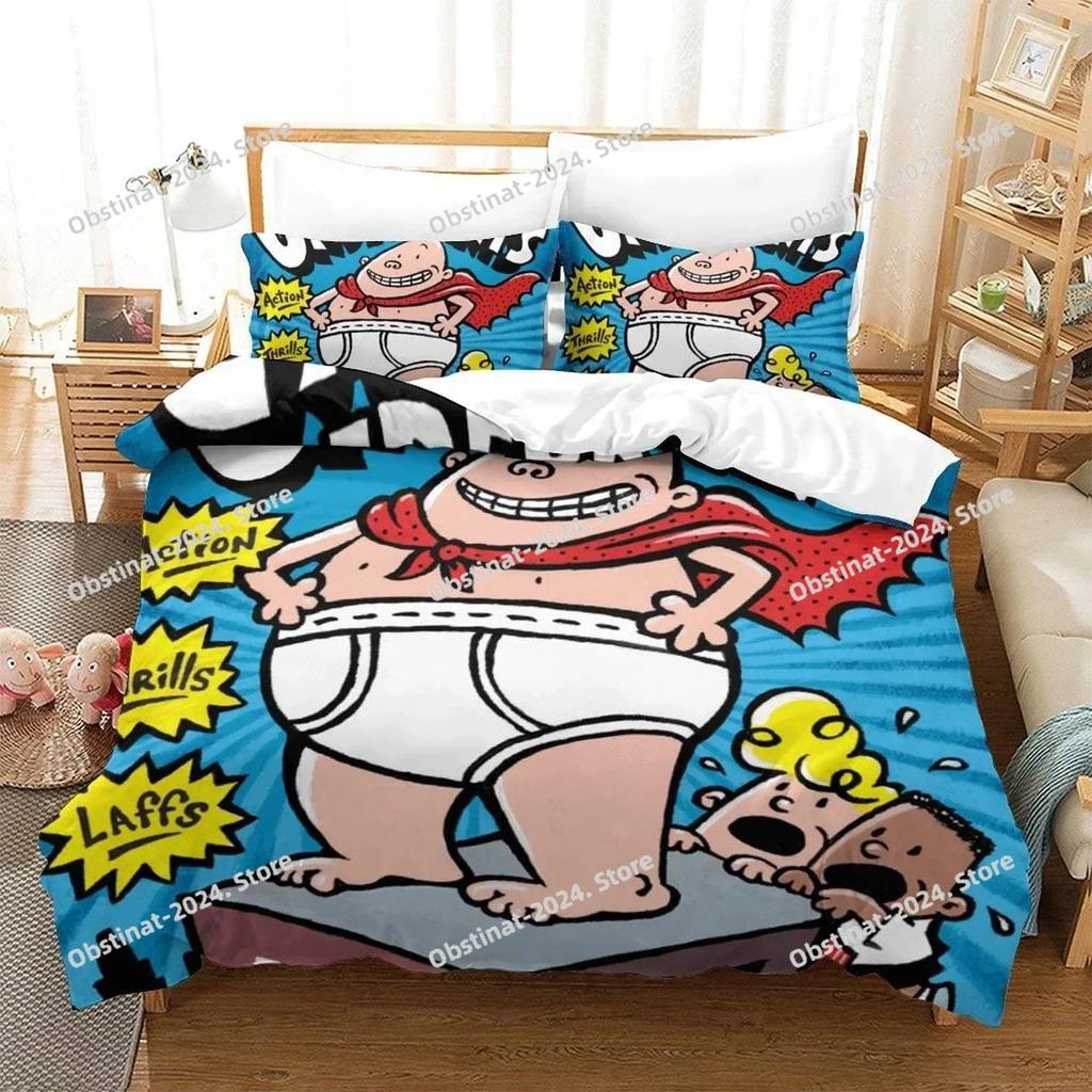 Fashion Carton Kawai Captain Underpants Beding Set Print With Pilowcase Bed Soft Duvet Cover Soft Single Double Quen King-Sized Dimensionsd Dimensions