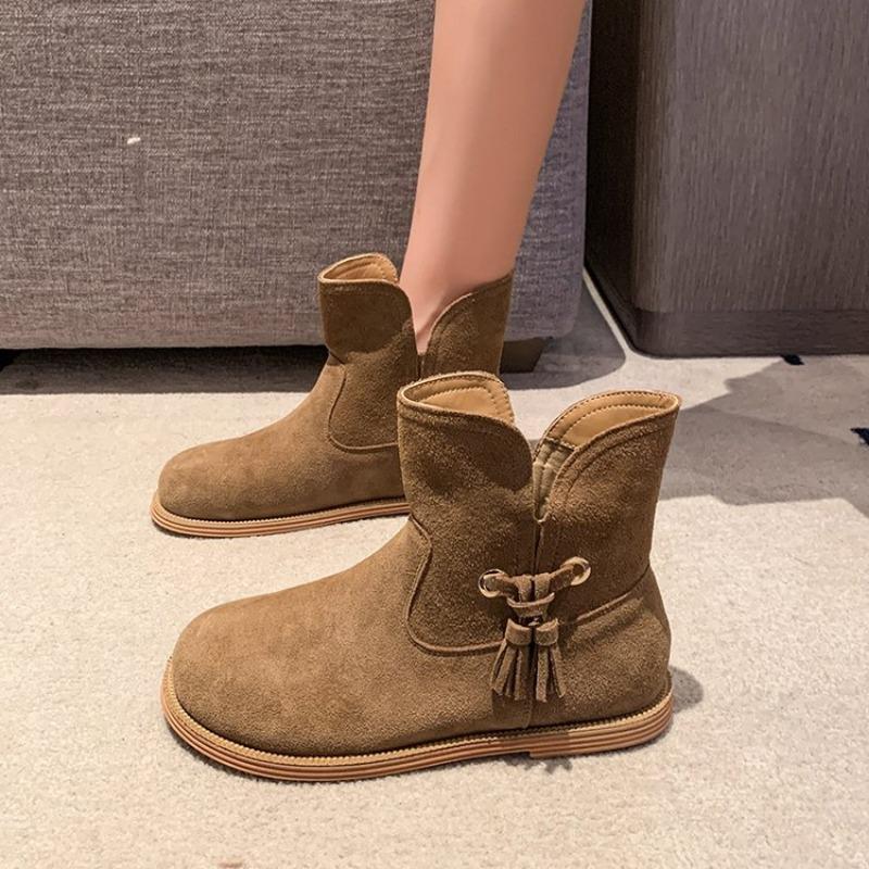 Autumn Winter Short-tube Women Tassel Ankle Boots Outdoor Slip-on Non-slip Casual Boots Women's Shoes Fashion Flat Femmes Boots