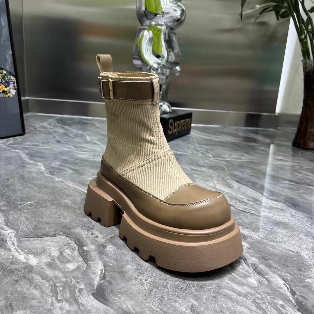 

Модні Розкішні Дизайнерські Жіночі Челсі Чоботи З Натуральної Шкіри Ботильйони На Товстій Підошві Товстому Каблуці Короткі Чоботи Зима Осінь Жіноче Взуття 40 хакі