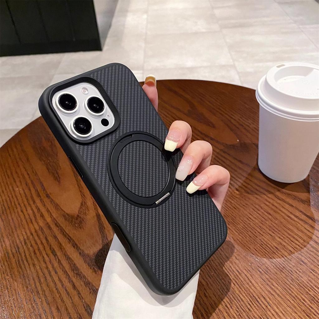 Applicable To Iphone11promax Mobile Phone , Carbon Fiber Pattern Apple 11 Magnetic Rotating Bracket, Anti-drop Fulcrum Shell