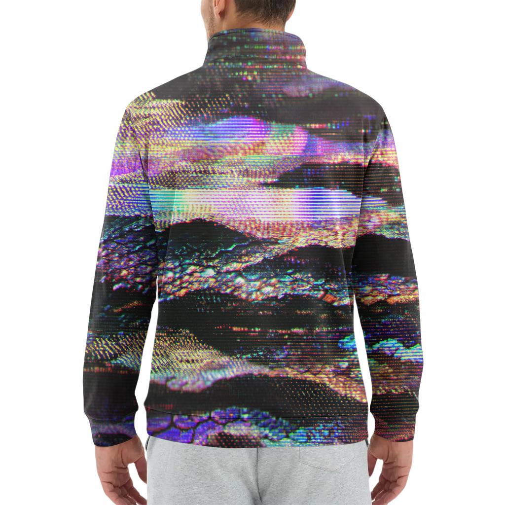 Men's Loose Casual 1/4 Zip Sweatshirt Fashion Printed Long Sleeve Top With Pockets