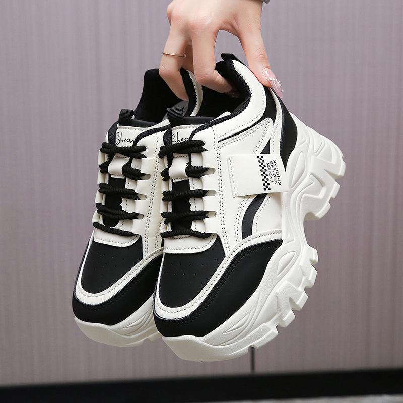 Inner Heightening Women's Shoes 2025 Women's New Small Autumn Thick-soled Heightening Casual Dad Sports Shoes 8cm Muffin