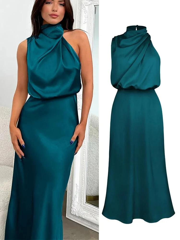 Spring and summer new high-end satin sleeveless dress fashionable and elegant temperament light evening dress