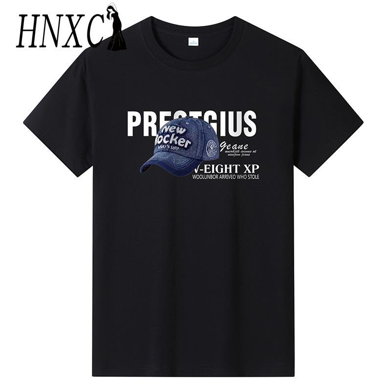 HNXC Kortermet t-skjorte i bomull for menn mote løs halvermet skjorte med trykt medfølende skjorte