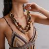 Layered Gold Tone Chunky Beaded Statement Necklace for Women Boho Vintage Style Adjustable Chain Fashion Jewelry Trendy Daily