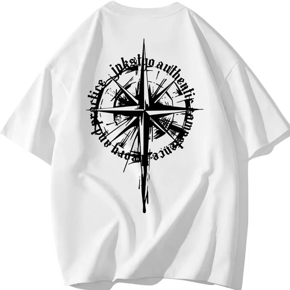 2024 Summer Compass Motif Print Signature Man T-Shirt Premium Cotton Tees Tops Short Sleeve Oversized Men Women T-shirt S-7XL