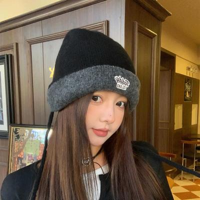 Casual Double Sided Wool Hat for Women In Autumn and Winter New Thickened Warm Knitted Hat for Ear Protection and Face Protecting Small Cold Hat