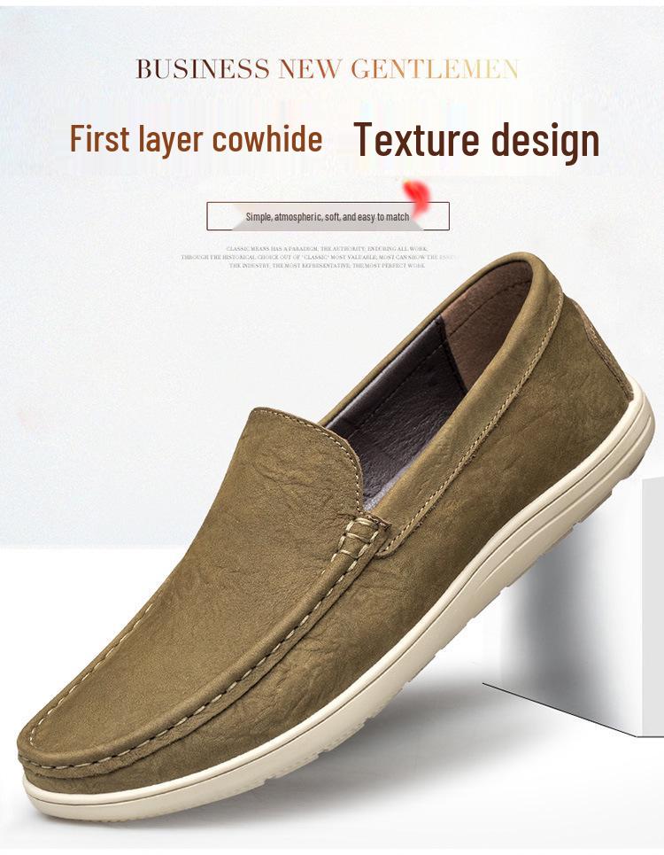Men's Genuine Leather Slip-on Loafers - Spring Cowhide Casual Shoes