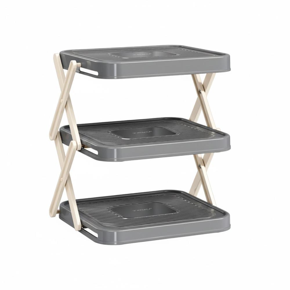 Large Capacity 3 Layers Storage Tray Space Saving Folding Food Preparation Tray Plastic Food Storage Organizer for Kitchen