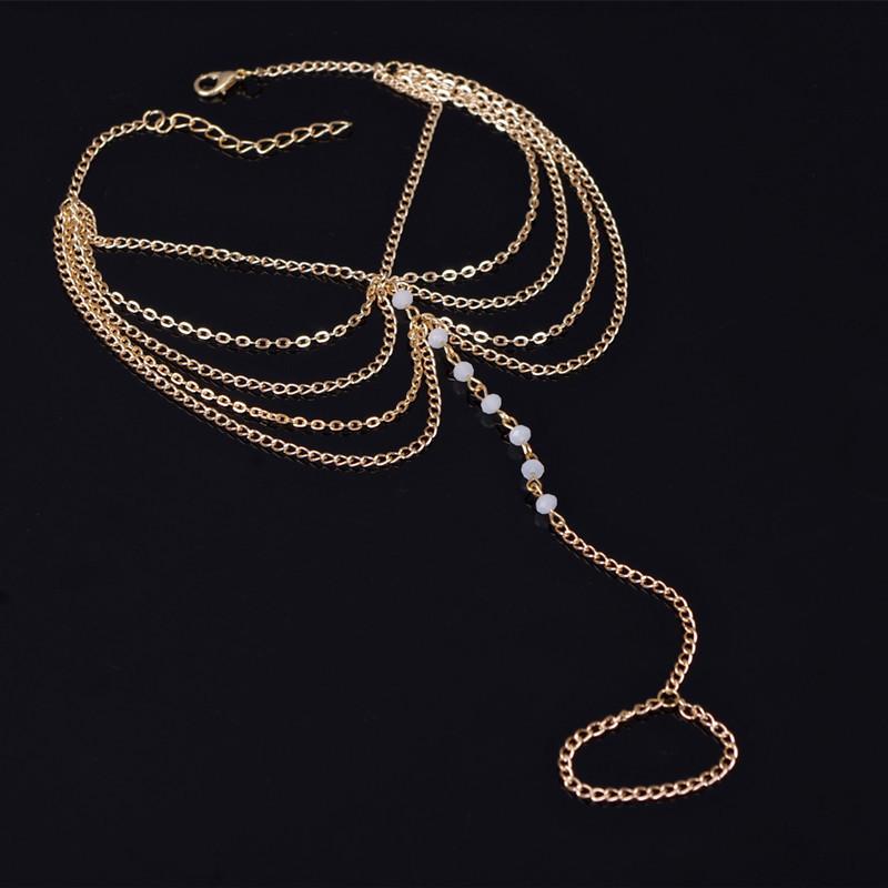 VIVILADY Geometry Alloy Imitation Crystal Multilayer Tassel Chain Beach Anklet For Women And Bride Fashion Simple Party Gift