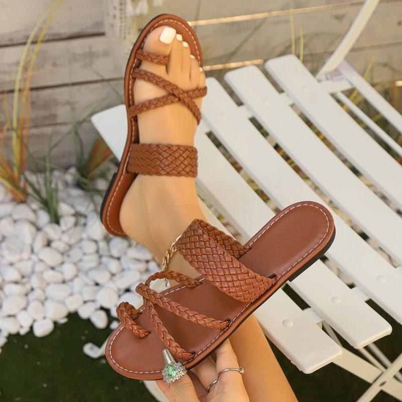 Fashion Women Slippers 2025 New Summer Fashion Sandals Woven Flat Heel Flip Flops Beach Lightweight Comfortable Slippers Slides Women
