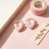 French-style pink heart ear clip for women, niche design earrings, daily fashion, minimalist, cool style