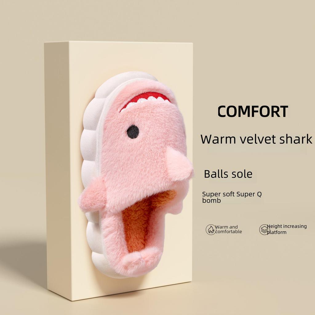 Children's Anti-Slip Cartoon Shark Slippers – Comfortable, Warm Cotton Parent-Child Slippers for Girls