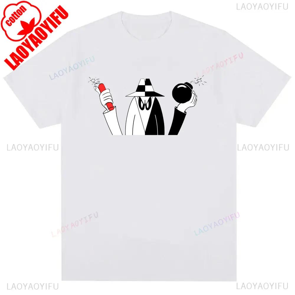 Mens Spy Vs Spy Graphic T Shirt Summer Cotton Crew Neck Retro 80s Cartoon Print Funny Humorous Vintage Style Fashion Tee Shirts