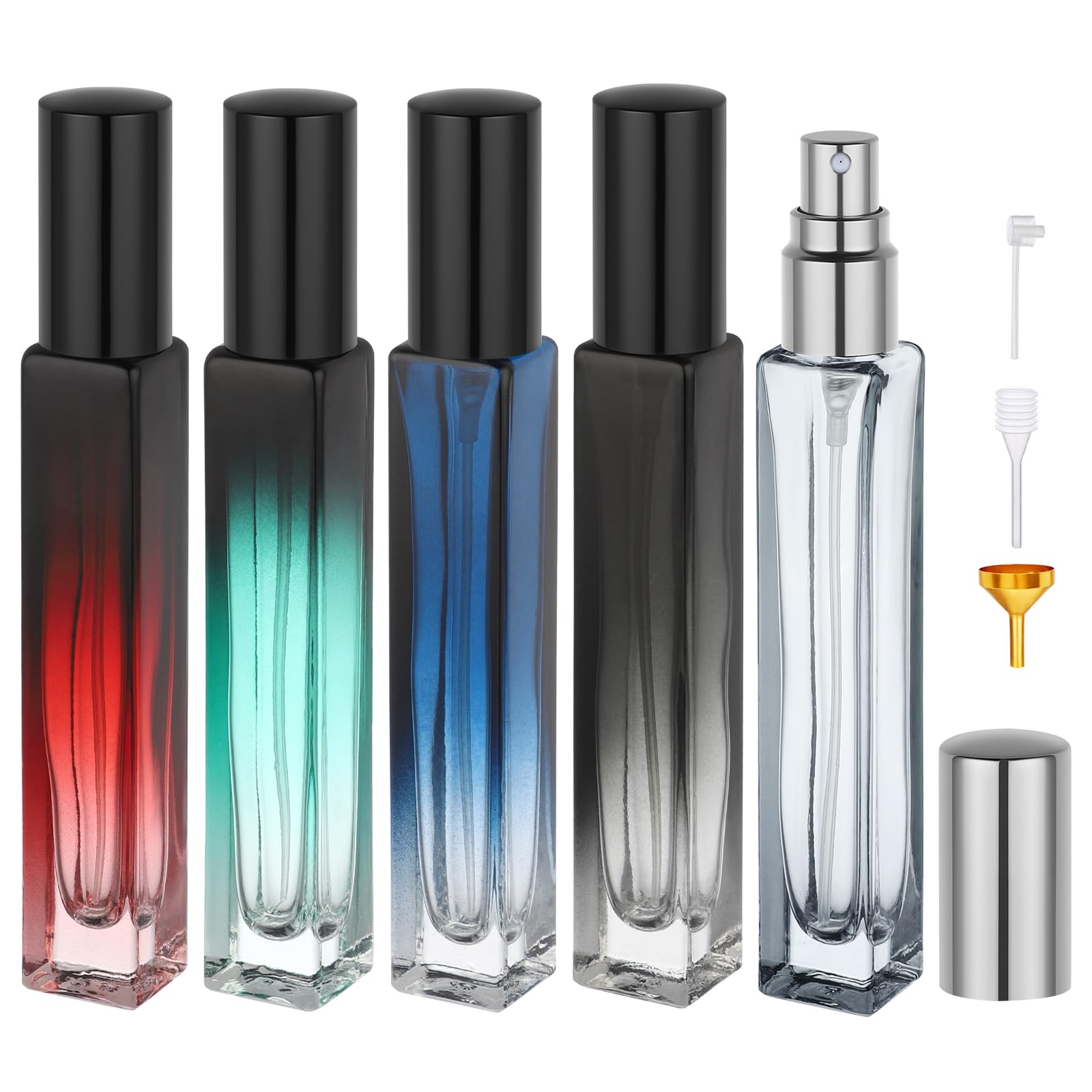 

Segbeauty 10ml Atomizer, 5-Pack, Five-Color, Slim, Glass, Push-Button Refillable Bottle, Leak-Proof, Mini Spray Bottle, Portable, Stylish, Compact,
