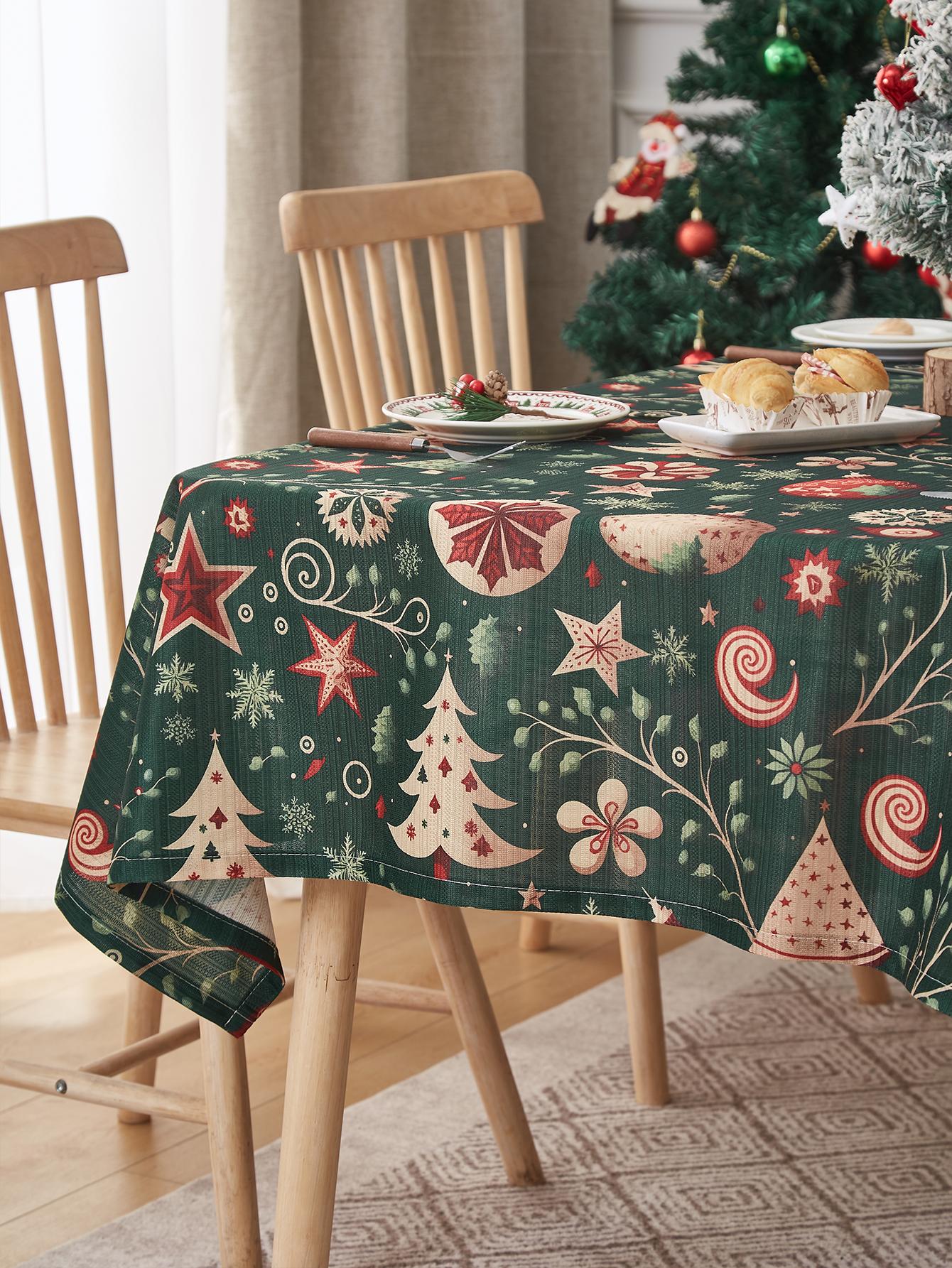 

Рождественская скатерть 104 дюйма прямоугольная - Рождественские украшения для дома - Красная клетка Рождественская елка 140x180cm зелёный