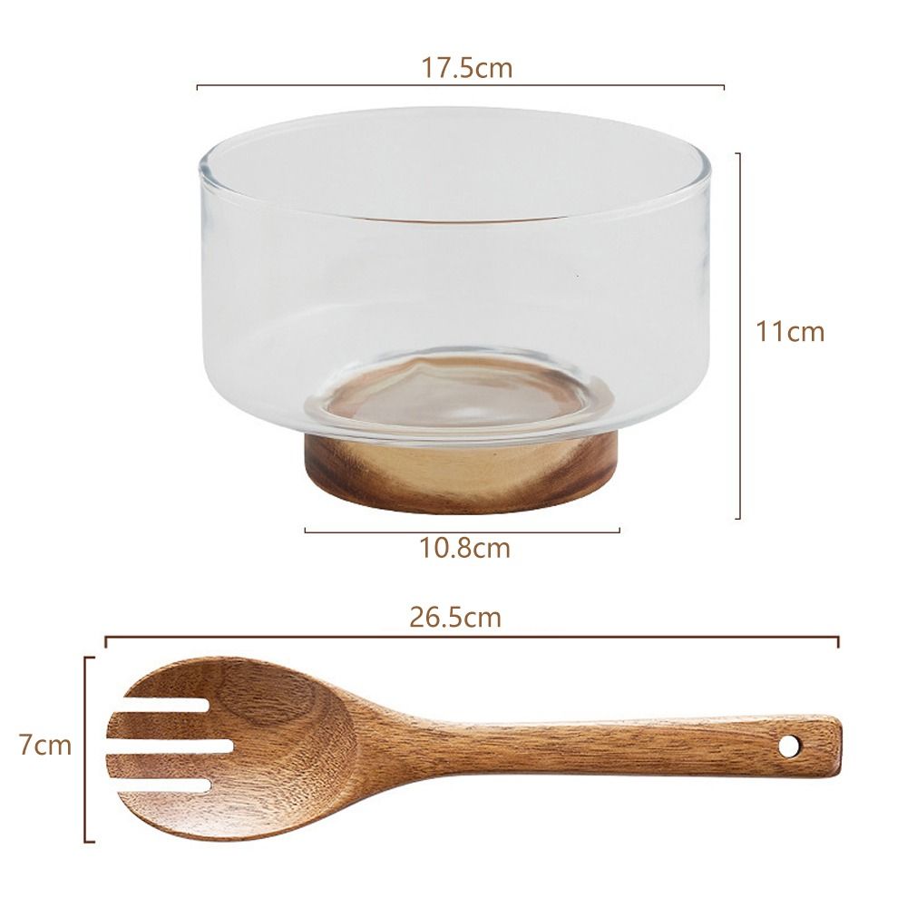 Wood Base Glass Fruit Bowl Transparent Glass Snack Storage Bowl Creative Salad Bowl Party