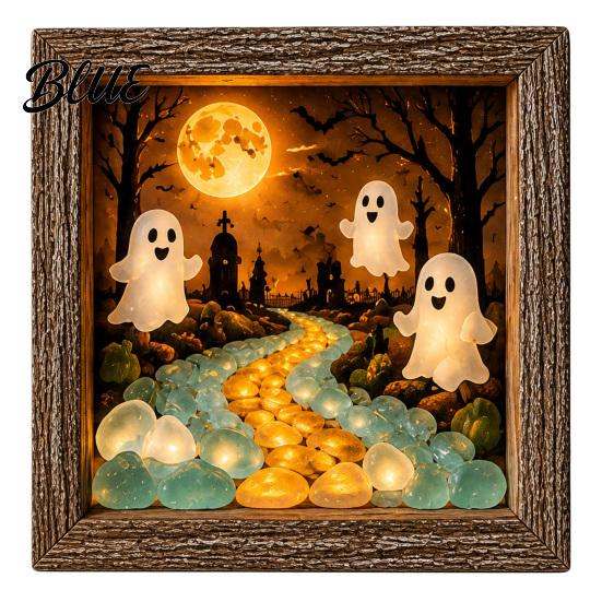 Handmade Halloween Room Decorations DIY Shadow Box Night Light Kit 8.5 Inch Wooden Frame LED Craft Set with Seasonal Mantelpiece Decor Sets Luminous