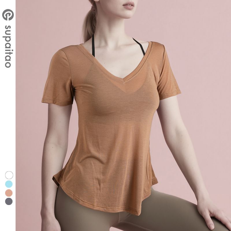 

Non-Exchangeable Non-Returnable] Micro-Transparent Yoga Clothes Short Sleeve Tops Loose Silm Workout Clothes Cool Feeling Sports T-Shirt Women Dune color M