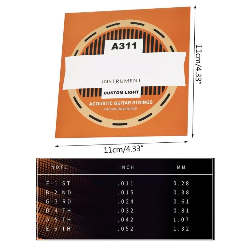Pack of 6pcs Acoustic Guitar Practice Part Professional 6 Strings Folk Guitar String Steel Core Guitar Strings Wound Set