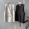 Women Spring Loose Blazer Vest Jacket Women V-neck Sleeveless Coats Casual Double Breasted Waistcoat