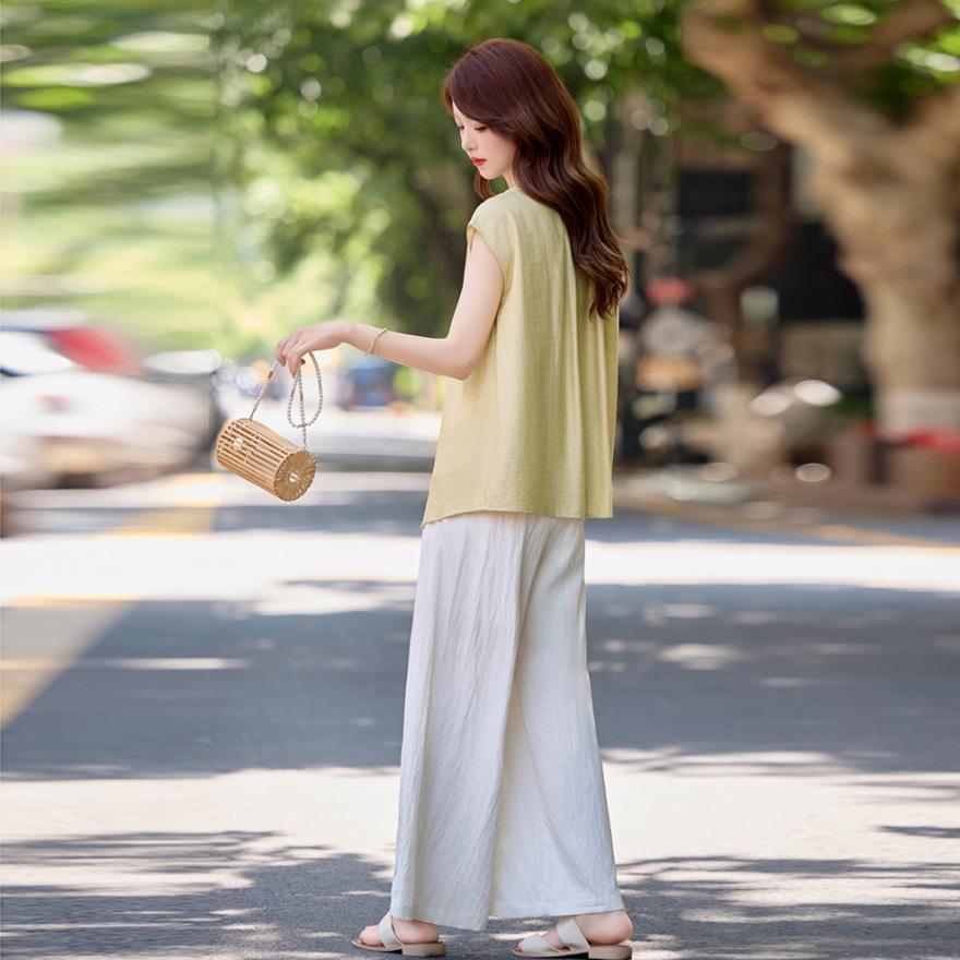 Fashion Suit Women's Summer New Temperament Casual Loose Wide-leg Pants Two-piece Set Trendy
