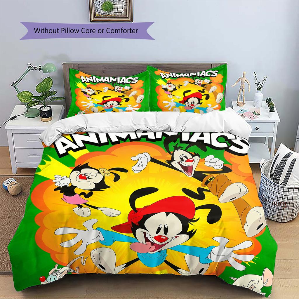 Animaniacs Set cu model cuvertură de pat Decorare casă Cadou (1 * husă de pilotă + 2 * fețe de pernă fără miez)