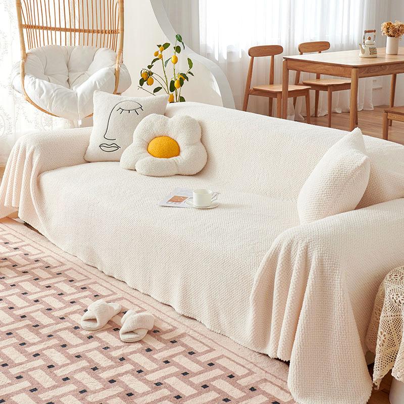 Plush Sofa Cover Cloth Winter Double-Sided Velvet Cream Color Anti-Scratching Sofa Towel Cover Towel Full Covered Seat Cover Cover Blanket